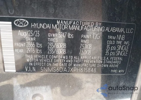 2023 Hyundai Santa Fe Xrt from USA, damaged, VIN 5NMS6DAJXPH615848